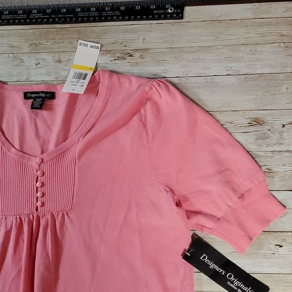 NEW Designers Originals Pink Short Sleeve Sweater Cotton Stretch Petite Medium - Picture 3 of 9
